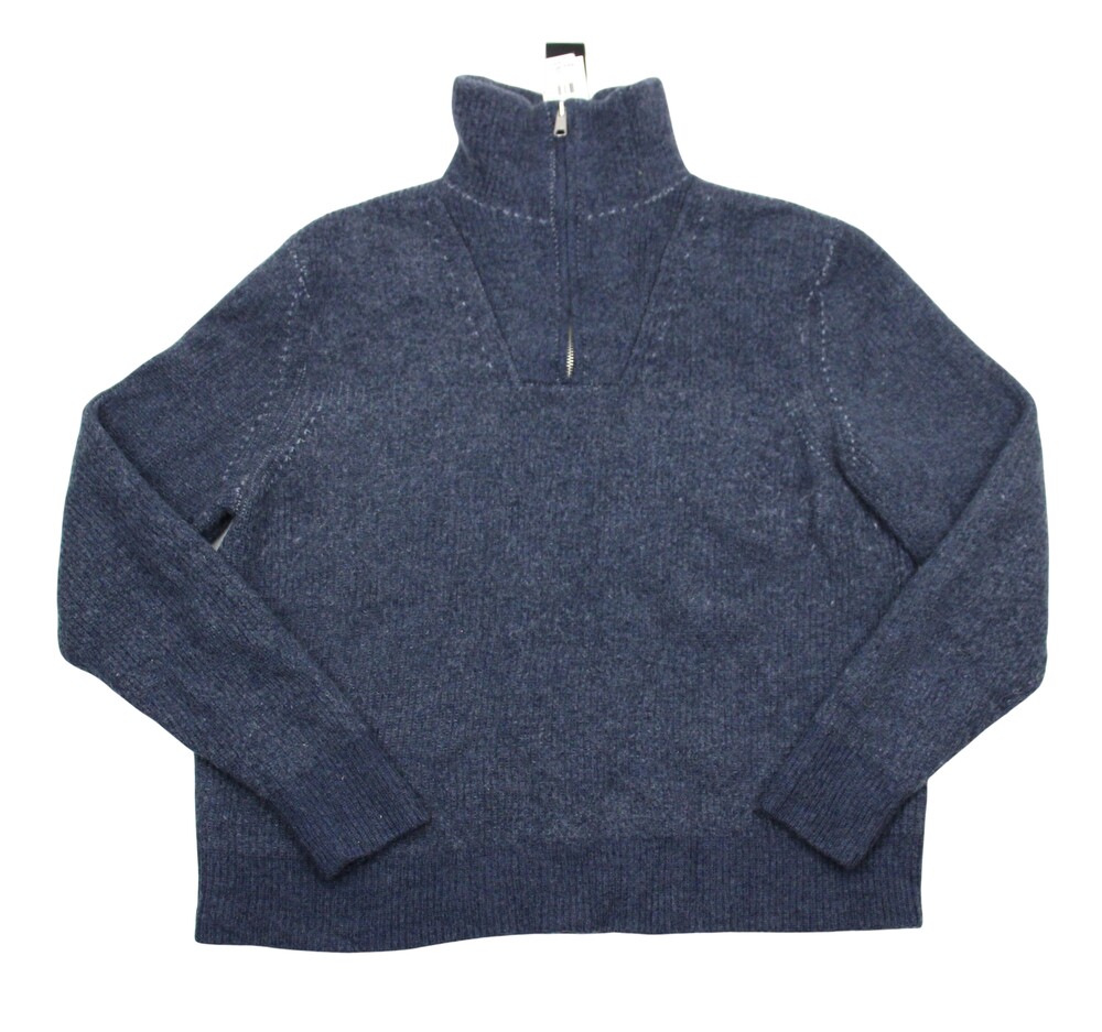 The Mens Store Bloomingdales Sweater Mens XL Blue Merino Wool Quarter Zip Mock